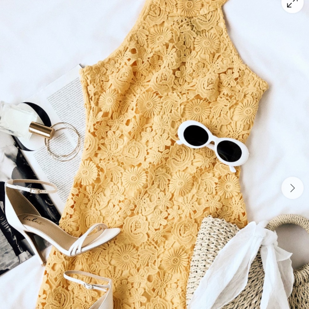 Halter Yellow Lace Mini Dress-Lulus Size Small